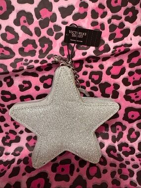 Victoria's Secret Glittery Silver Star Coin Pouch/ makeup key chain